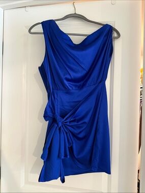 Cobalt Draped Knot-Detail Mini Dress